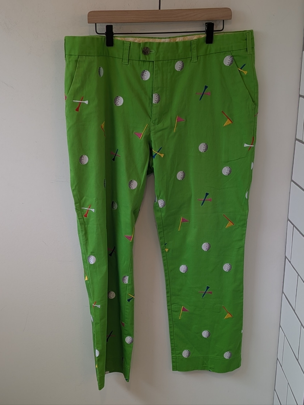Loudmouth Men's Lime Green Embroidered Golf Pants Size 38